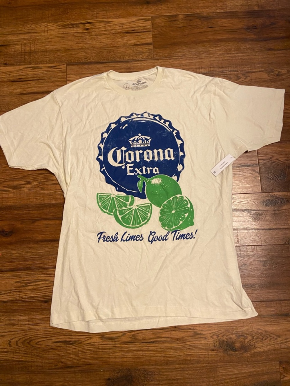 NWT Corona Extra Beer T-Shirt Men's Cream XL 100% Cotton Limes Graphic Print